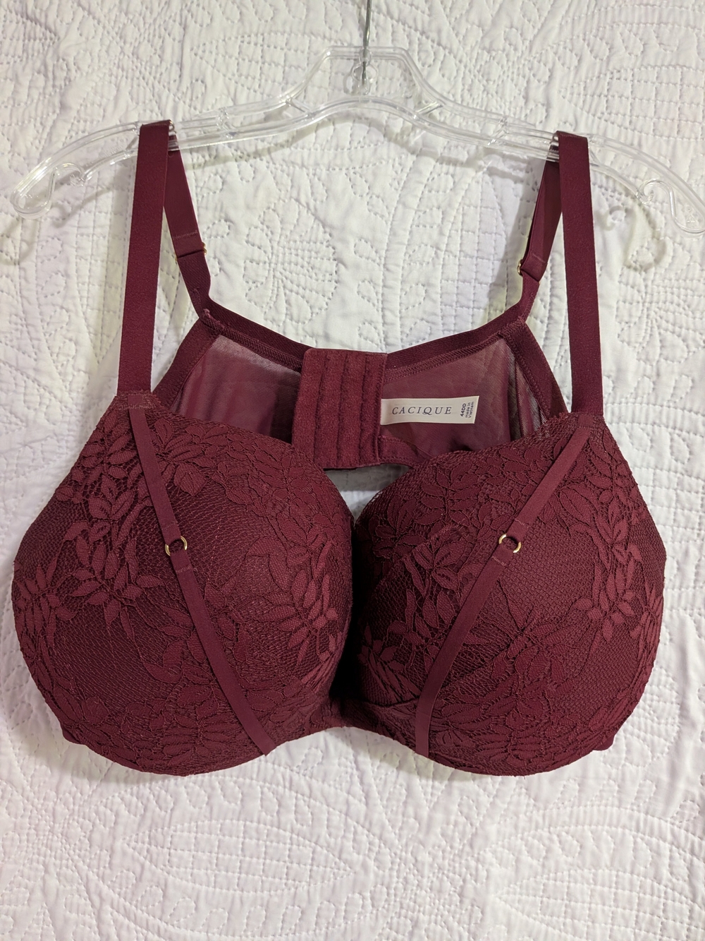 Cacique Deep Wine Lace Underwire Boost Plunge Bra
